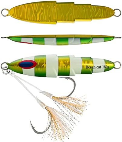OCEAN CAT 1 PC Slow Pitch Jig Saltwater Fishing Lures Flat Fall Jigs, Jigging Baits with Hook for Saltwater Fishing 5 Colors 80G/120G/160G/200G/250G/300G by OCEANCAT