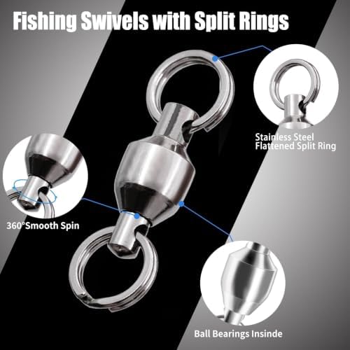 FishTrip 25/50pcs Ball Bearing Swivels with Split Rings for Saltwater - Image 2