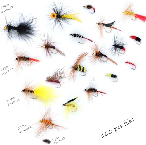 EXAURAFELIS Flying Flies kit Fishing Gear Fishing Lure 64/100/120PCS Dry Wet Flies Tackle Box Fly FishingLures for Bass Salmon Trout Freshwater Walleye Steelhead Bonefish Tarpon Saltwater - Image 2