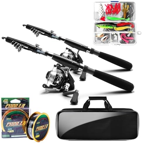 Fishing Pole and Reel Combo - 2PCS Carbon Fiber Telescopic Rods Spinning Reels Saltwater/Freshwater Kit with Lures, Line and Carrier Bag, Travel Fishing Gear for Adults by LuyianxiFishing