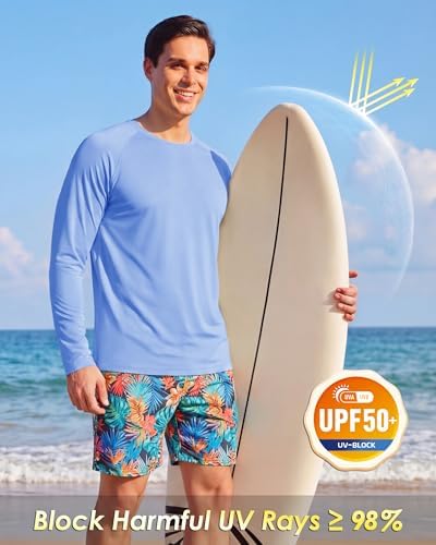Boladeci Men's UPF 50+ Sun Protection UV SPF Shirts Long Sleeve Lightweight Quick Dry Swim T-Shirts Rash Guard - Image 3