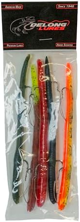 DeLong Lures 6" KILR Worm – Made in USA Weedless Pre-Rigged Soft Plastic Swimbaits, Extra Durable Bass Fishing Lures for Pike and More, 5-Pack Variety - Image 5