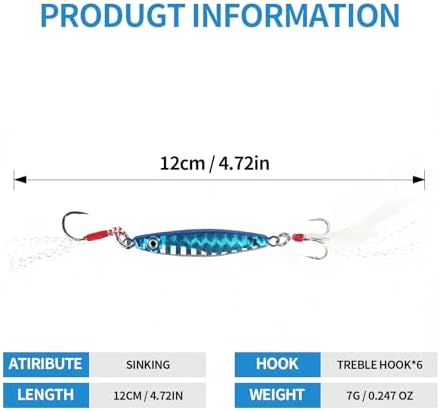 Jigs Fishing Lures Lead Spoons: Saltwater Fishing Micro Jigging Bait with Ultra-Sharp Hooks for Bass Tuna Salmon Grouper - Image 2