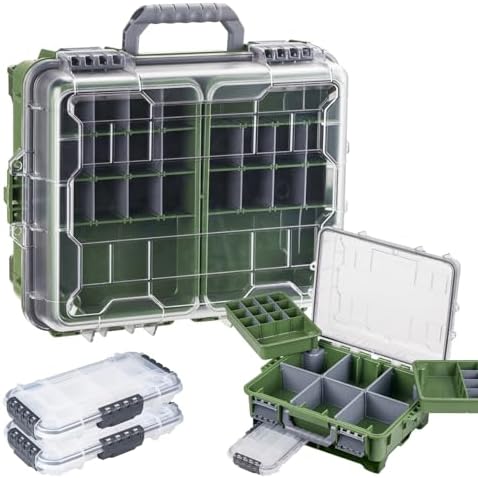 THKFISH Waterproof Tackle Box, Portable Fishing & Tackle Storage Box with Two 3500 Stowaway Boxes and Removable Dividers, Tackle Box, Thicker Floating Airtight Stowaway,Pink/Green/Blue/Grey by THKFISH