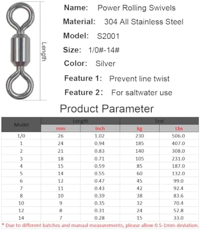 100 Pcs Fishing Swivels Saltwater, 100% 304 Stainless Steel Power Swivel Corrosion Resistance Barrel Swivels High Strength Freshwater Fishing Line Lure Leader Connectors - Image 3