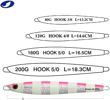 OCEAN CAT 1 PC Slow Fall Pitch Fishing Lures Sinking Lead Metal Flat Jigs Jigging Baits with Hook for Saltwater Fishing 4 Colors 160G/200G - Image 3