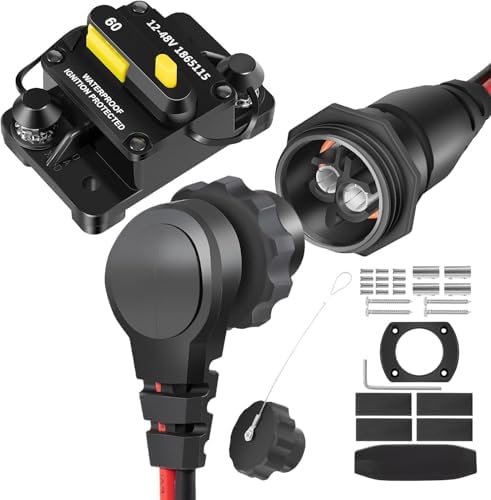 1865120 MKR-28 Trolling Motor Plug and Receptacle with 1865115 MKR-27 Circuit Breaker 60 AMP for 12V/24V/ 36V/48V Trolling Motor Freshwater and Saltwater by Sixcow