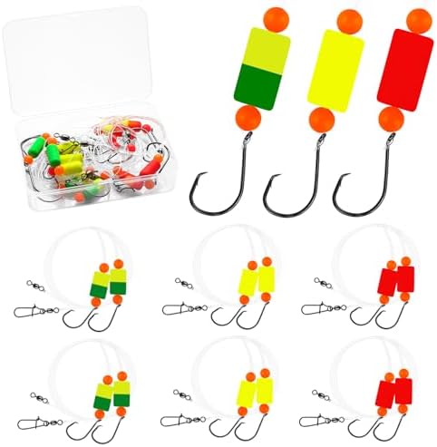 Pompano Rig Saltwater Surf Fishing Rigs – Double Drop Leader Rigs with Hooks, Floats, Beads & Snap – Easy Pre-Tied Terminal Tackle for Pompano, Whiting, Redfish by VipfishFishing
