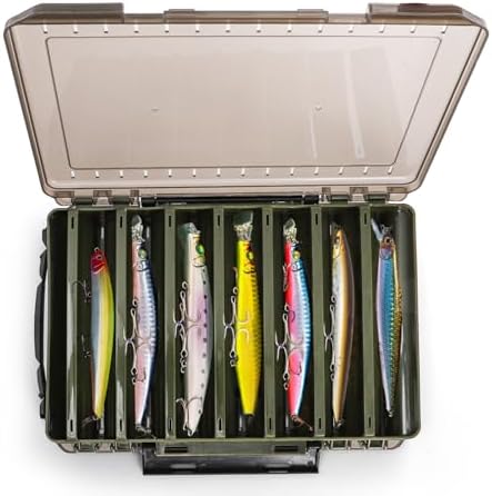 Noamus 3 Pack Double Sided Fishing Lure Boxes, 14 Compartments Fishing Tackle Organizer with 2 Buckle, Plastic Clear Storage Case, Visible Hard Bait Container for Jewelry Beads Earring Hook(3 Color) - Image 6