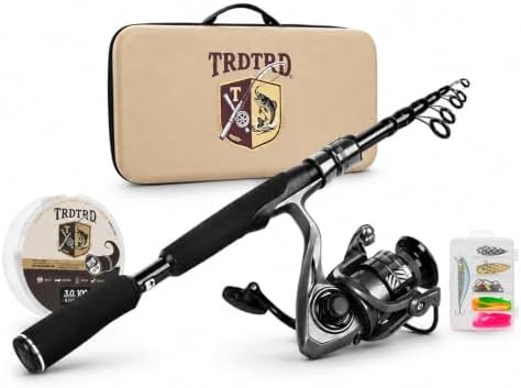 Fishing Rod and Reel Combo Kit—Telescopic Fishing Rod, Collapsible Fishing Rod, Portable Fishing Set w/Tackle Box, Lures & Bag, 4.2oz Carbon Fiber, 5.2:1 Anti-Twist Reel, Freshwater/Light Saltwater by Unknown