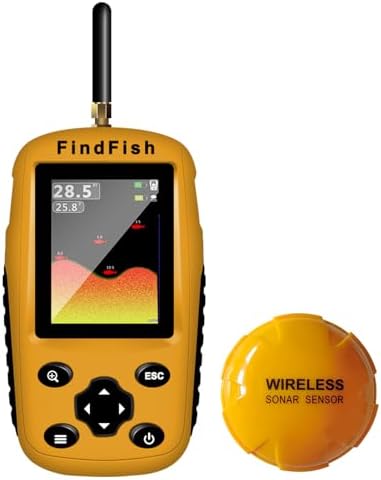 Fish Finder Portable Wireless Sonar & Radio Sensor Depth Finder with Fish Size, Water Temperature, Bottom Contour, Color LED Display Black/White Model fit for Boats Kayaks Fishing by YoureSatisfiedImHappy