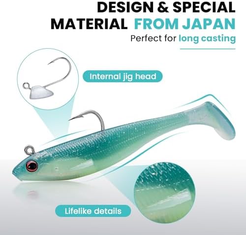 TRUSCEND Shadtale Easy Catch Soft Fishing Lures with BKK Hooks - Trembly Sinking and Vibrating Swim for More Bites, Pre-Rigged Swimbaits for Bass, Trout, Crappie, Walleye, Freshwater Saltwater Fishing - Image 4