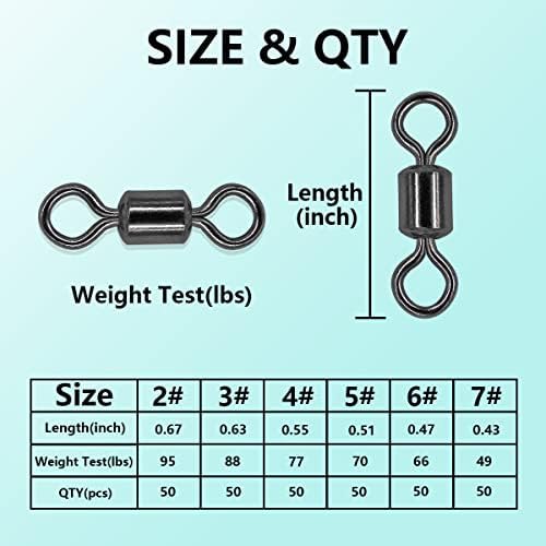 Fishing Barrel Swivels Kit, 300pcs Stainless Steel Rolling Bearing Snap Connector for Saltwater Freshwater Fishing#2#3#4#5#6#7 - Image 3