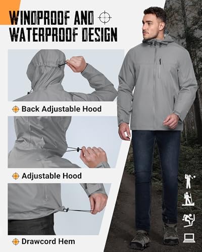 33,000ft Men's Packable Rain Jacket Waterproof Raincoat with Hood - Image 5