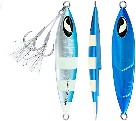OCEAN CAT Lead Metal Flat Slow Fall Pitch Fishing Jigs Lures Sinking Vertical Jigging Bait with Butterfly Hook for Saltwater Fishing by OCEANCAT