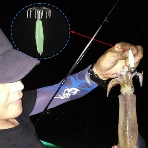 Squid Jig 12g Glow in The Dark - 5PCS Saltwater Fishing Lures with 12 Stainless Steel Needles, Luminous Cuttlefish Bait Hooks for Night Sea Fishing, Green - Image 3