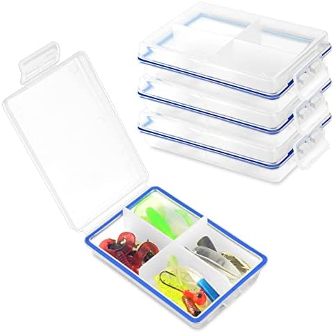 4 Pcs Mini Waterproof Tackle Organizer - Small Fly Fishing Box with Dividers for Hooks, Flies, Beads & Lures by DLUGOPIS