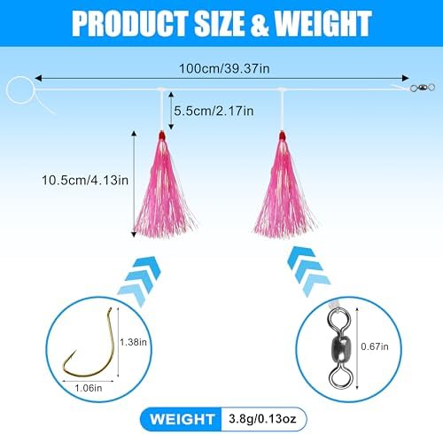 Flounder Rigs for Saltwater Fishing, 6pcs Fishing Bait Rigs with Mylar Bucktail Teaser Hook Pr-Rigged Fishing Rigs for Surf Ocean Flounder Sea Bass Halibut Fishing - Image 3