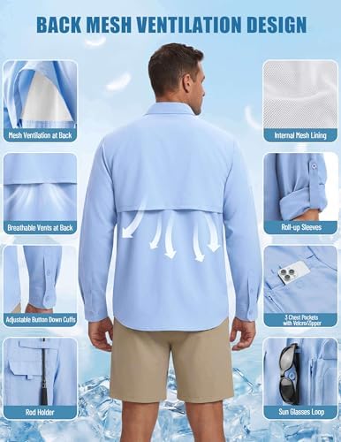 WULFUL Men's Sun Protection Fishing Shirts UPF 50+ Lightweight Quick Dry Cooling Long Sleeve Shirts for Work Hiking Safari - Image 5