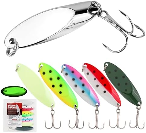 Jigging Spoon Fishing Lures, Slant Cut Metal Spoon with Glow, High Flash, Sharp Treble Hooks, Precision Wobble for Bass, Trout, Pike & Walleye by PROBITE