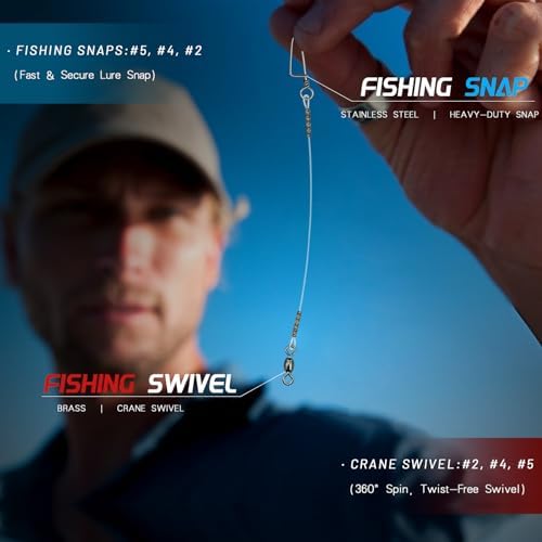 Fishing Fluorocarbon Leader with Crane Swivel and Snaps - Heavy Duty 20-80lb Fluorocarbon Leader Connects Lures, Bait, or Hooks for Saltwater & Freshwater Fishing - Image 3