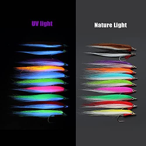 Tigofly 20 pcs 1/0 UV Colors High Carbon Hook Polar Fry Salmon Trout Sea Bass Steelhead Minnow Fly Fishing Flies Lure Set - Image 2