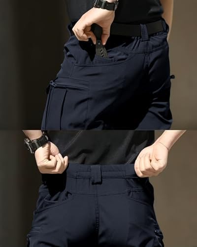 Men's Tactical Pants Stretch Waterproof Fabric Durable Cargo Pants for Hiking Casual Work Multi Pockets (No Belt) - Image 7