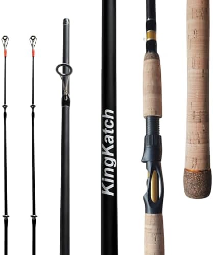 Medium Heavy Spinning Fishing Rod, 7' & 7'6" Carbon Graphite & Fiberglass Composite Rod, EVA Split Grip, Boat Rod for Bass, Trout, Catfish, Walleye, Saltwater & Freshwater Fishing by KingKatch