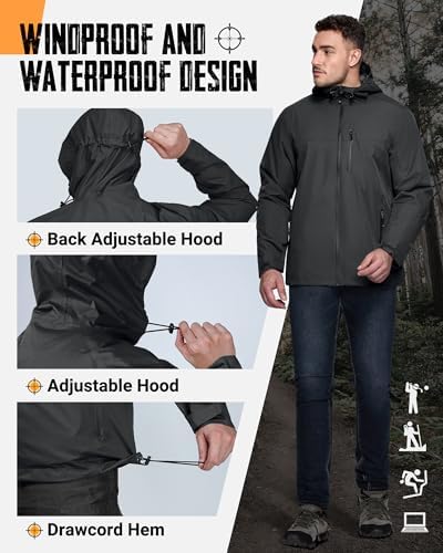 33,000ft Men's Packable Rain Jacket Waterproof Raincoat with Hood - Image 5