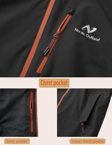 NORDIC OUTLAND Rain Jacket Men,Waterproof Breathable Long Raincoat with Hood Mesh Lining,Windbreaker for outdoor activities - Image 2