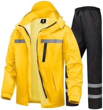 Men's Rain Suit High Visibility Reflective Work Rain Jacket Pants for All Sport Farm Fishing Motorcycle by SaphiRose