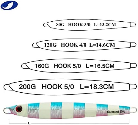 OCEAN CAT 1 PC Slow Fall Pitch Fishing Lures Sinking Lead Metal Flat Jigs Jigging Baits with Hook for Saltwater Fishing 4 Colors 160G/200G - Image 3