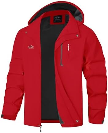 TEZO Mens Rain Jacket Waterproof with Hooded Hiking Coat Lightweight Windbreaker - Image 4