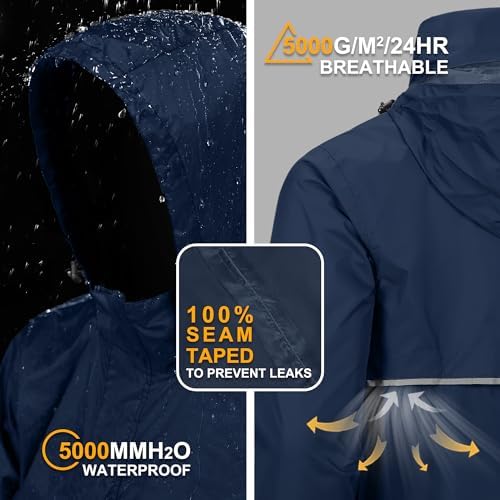 Outdoor Ventures Men's Rain Jacket Waterproof Lightweight Packable Pullover - Image 2