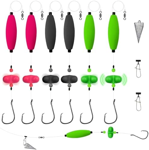 Narcissus Catfish Rigs Set – 6 Pre-Tied Rigs with 2 Sinker Sliders & 2oz Pyramid Sinker, Float Rigs Tackle, Santee Rig, Circle Hooks 6/0 – Complete & Ready-to-Use Kit by Narcissus