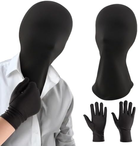 2 Pieces Full Face Mask with 1pair Gloves, Halloween Faceless Head Cloth, Cosplay Spandex Black Hood for Unisex Cloth by Unknown