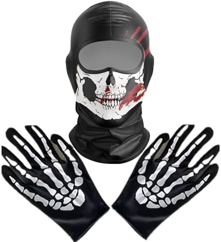 Skeleton Gloves and Skull Mask, Ghost Balaclava Halloween by WYSUMMER