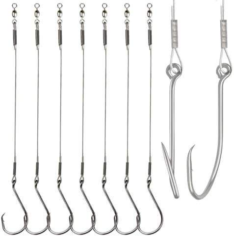 Fishing Hook Rigs 25/50 Pack - Circle Hook 1/0-10/0 with Stainless Steel Leader, Crane Swivel - Heavy Duty Saltwater Rigs for Catfish, Shark, Surf & Bottom Fishing by VipfishFishing