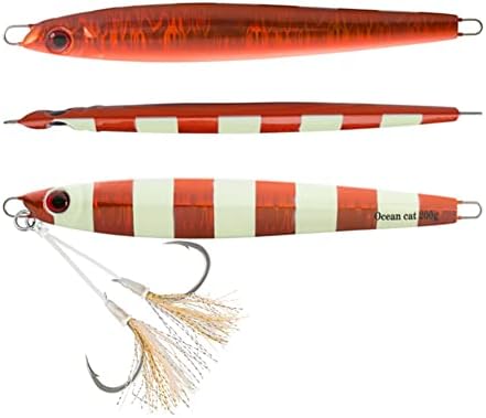OCEAN CAT 1 PC Slow Fall Pitch Fishing Lures Sinking Lead Metal Flat Jigs Jigging Baits with Hook for Saltwater Fishing 4 Colors 160G/200G by OCEANCAT