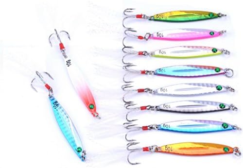 Aorace 10pcs Hard Metal Jigs Diving Sea Fishing Lures Minnow Popper Baits Tackle Crankbait Saltwater Freshwater Lures with Feather - Image 3