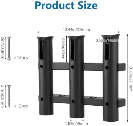 2 Pack 3 Tube Fishing Rod Holder for Boat Kayak Wall Mount Black - Image 2