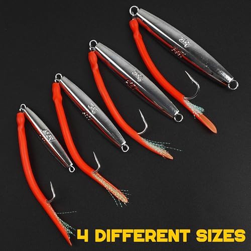 Diamond Jig Saltwater Fishing Lure, 2/3pcs Casting Jigging Spoons with Split Tube Tail Striped Bass Flat Metal Jig for Surf Fishing Bottom Sinking Bouncing Deep Sea Ocean 1-10oz - Image 5