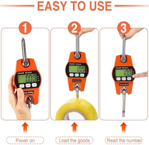 880lb/400kg Digital Crane Scale - Compact LCD Handheld Hanging Scale for Garage, Farm, Hunting, Fishing & More(400kg/Plastic/Orange) - Image 3