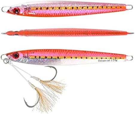 OCEAN CAT 1 PC Slow Fall Pitch Fishing Lures Sinking Lead Metal Flat Jigs Jigging Baits with Hook for Saltwater Fishing 4 Colors 160G/200G by OCEANCAT