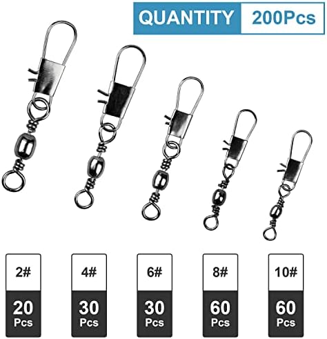 200PCS Fishing Swivels with Coastlock Snap & Ball Bearing, 5 Sizes - Image 2