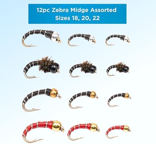 Zebra Midges for Fly Fishing 12 Pack - Hook Size 18-22, Fishing Accessories, Trout Flies, Wet Flies, Silver Bead Black, Gold Red, Tungsten Euro Nymph (Assorted, 22) - Image 2