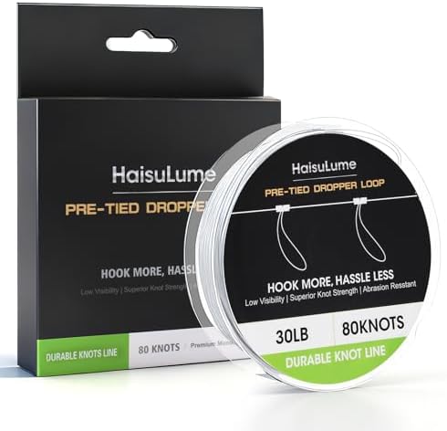 Pre-Tied Dropper Loop Knots Fishing Line, 80 Knots Monofilament Leader with 5.5" Loop Diameter & 18" Spacing, Saltwater & Freshwater Fishing Knots Line for Sea Bass, Snapper, Cod by Unknown