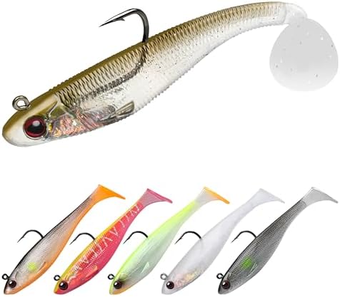 TRUSCEND Shadtale Easy Catch Soft Fishing Lures with BKK Hooks - Trembly Sinking and Vibrating Swim for More Bites, Pre-Rigged Swimbaits for Bass, Trout, Crappie, Walleye, Freshwater Saltwater Fishing by TRUSCEND