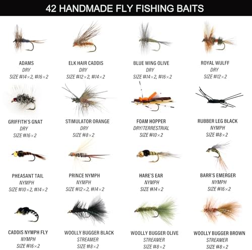 Fly Fishing Flies Assortment Kit, 42 Pieces of Dry, Wet, Nymphs, Streamers, Wooly Buggers, Terrestrials, for Trout Bass Salmon Steelhead, with Silicone Fly Box, Fly Fishermen Gift - Image 2