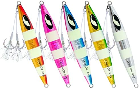 OCEAN CAT Lead Metal Flat Slow Fall Pitch Fishing Jigs Lures Sinking Vertical Jigging Bait with Butterfly Hook for Saltwater Fishing by OCEANCAT